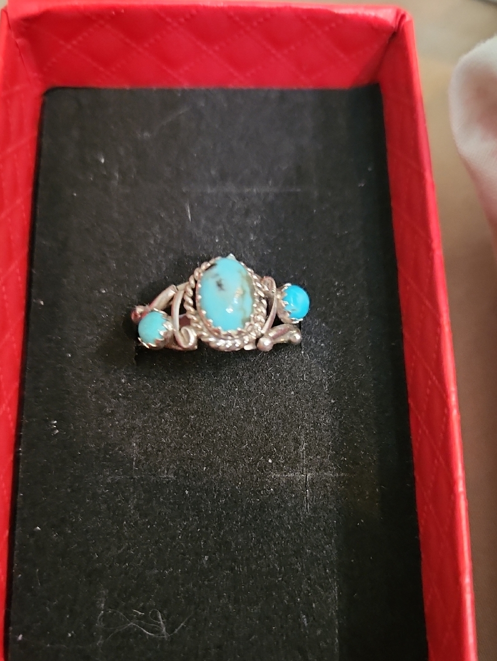 Turquoise Three-Stone Silver Ring - Blue Turquoise Accent